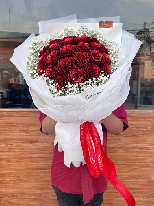 Bó Hoa Sáp Nhũ Kim Tuyến Đỏ - Hoa Tươi Sóc Trăng